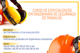 Inscrições abertas para o curso de Especialização em Engenharia de Segurança do Trabalho