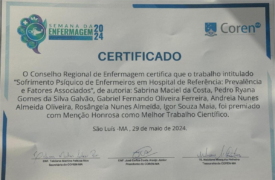 Alunos de Enfermagem do Campus Caxias são premiados por estudo sobre saúde mental de enfermeiros